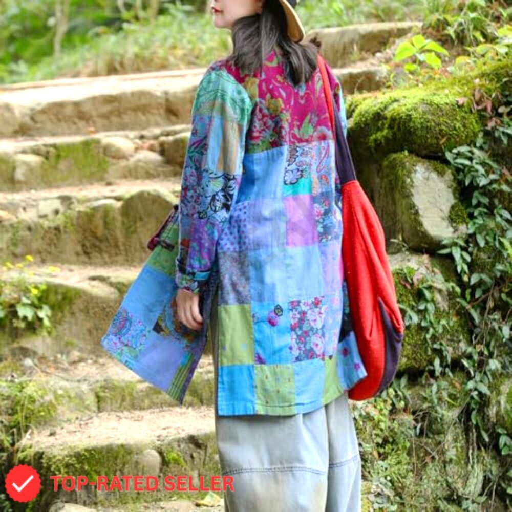 Boho Patchwork Jacket Lightweight Vintage Handcra… - image 6